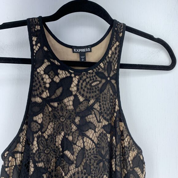 Express Womens Small Tank Cami Top Whimsy Goth Floral Lace Boho Festival Black - Picture 3 of 7